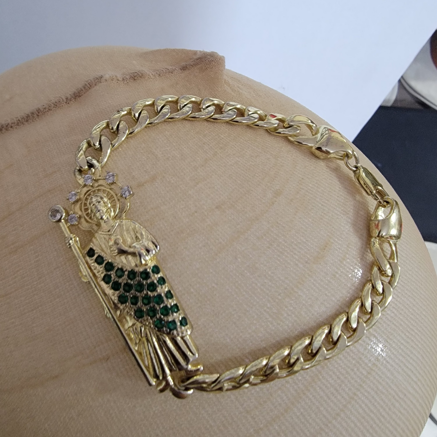 Pulsera Cubana - San Judas 14k/8mm/8pulgadas