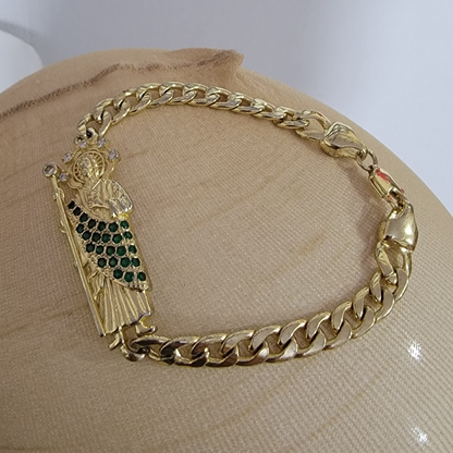 Pulsera Cubana - San Judas 14k/8mm/8pulgadas
