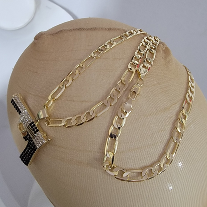 Cadena Cubana Dije ARMA 14K/8mm/24 pulgadas