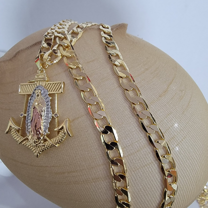 Cadena Cubana Virgen Tri Color 14k/6mm/24 pulgadas