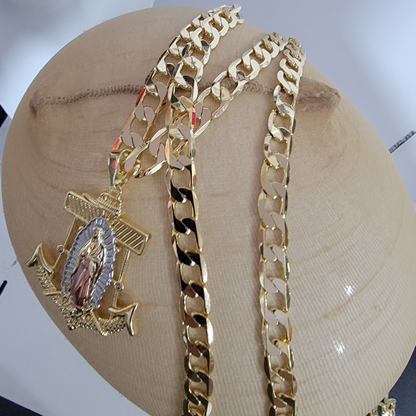 Cadena Cubana Virgen Tri Color 14k/6mm/24 pulgadas