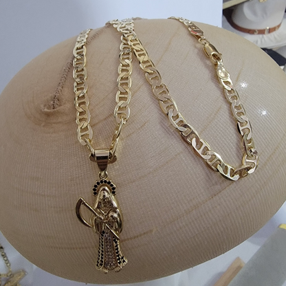 Cadena Santa Muerte 14k/6mm/24 pulgadas