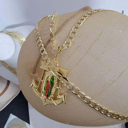 Cadena Cubana Virgen Tri Color Verde 14k/6mm/24 pulgadas