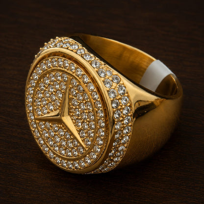 Anillo Mercedes-Benz Electrochapado en Oro 14K | Acero Inoxidable Premium