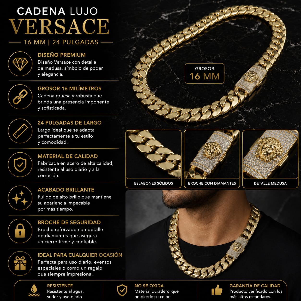 Cadena Versace broche de diamantes alta gama