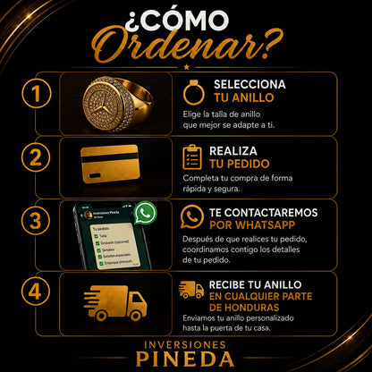 Anillo Mercedes-Benz Electrochapado en Oro 14K | Acero Inoxidable Premium