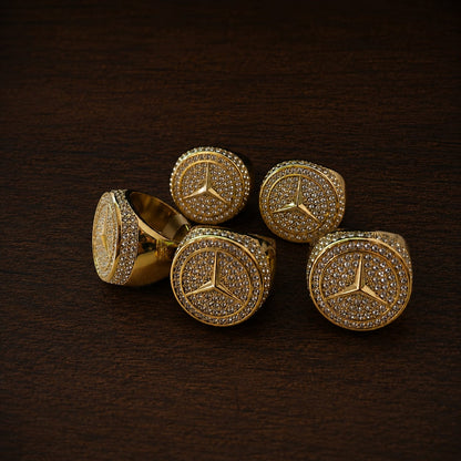 Anillo Mercedes-Benz Electrochapado en Oro 14K | Acero Inoxidable Premium