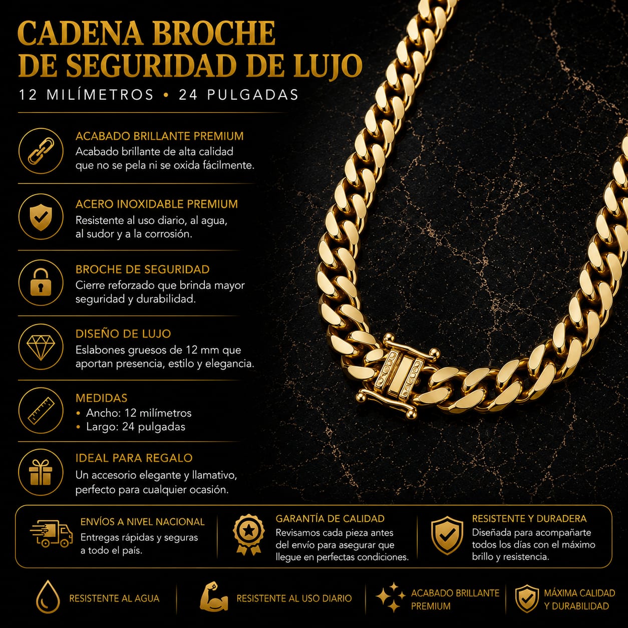 Cadena Cubana Broche de Seguridad 12 mm