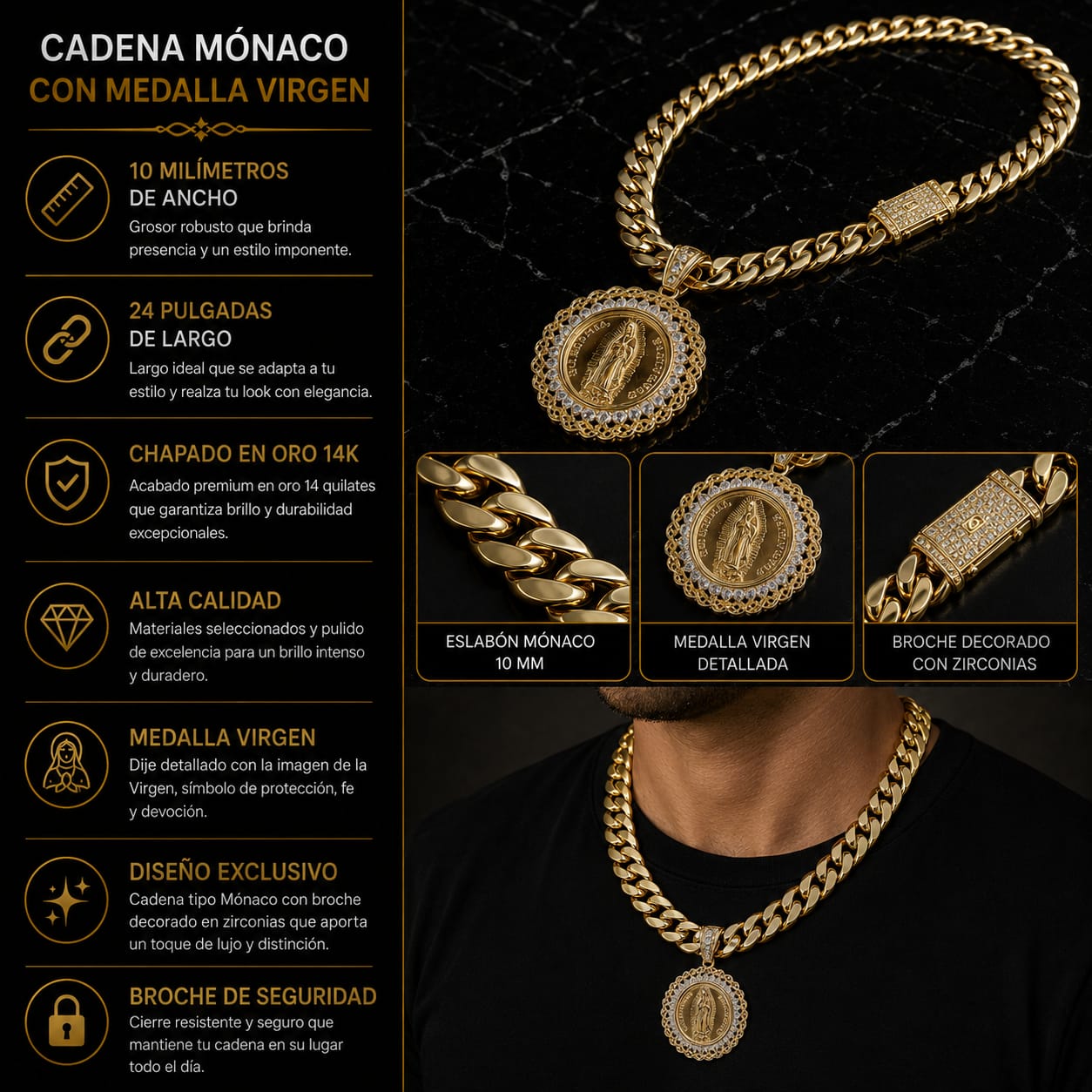 Cadena Monaco Medalla De La Virgen