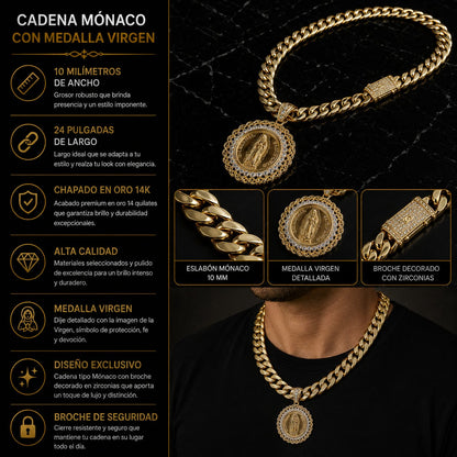 Cadena Monaco Medalla De La Virgen