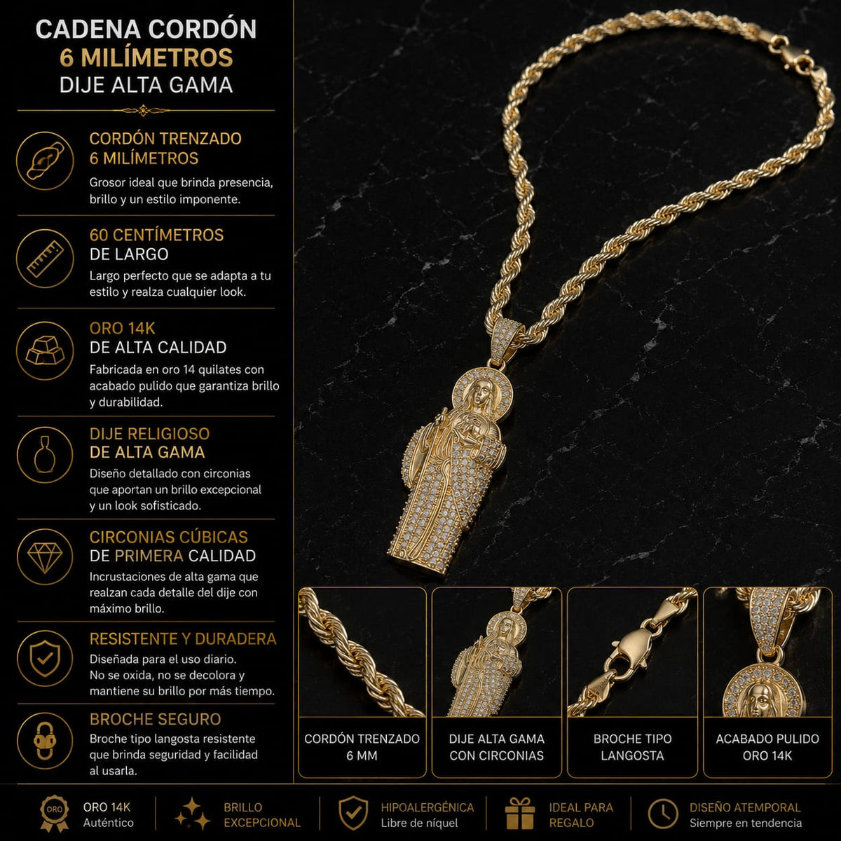 Cadena Cordon 6MM Medalla De San Judas