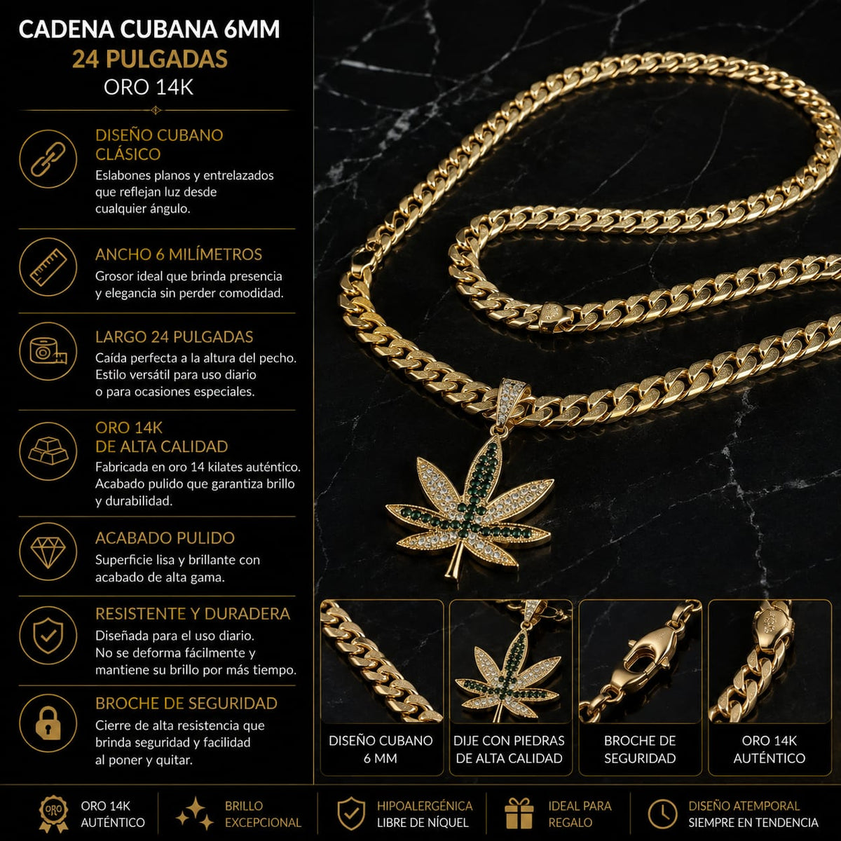 Cadena Cubana 6MM-Dije de calidad