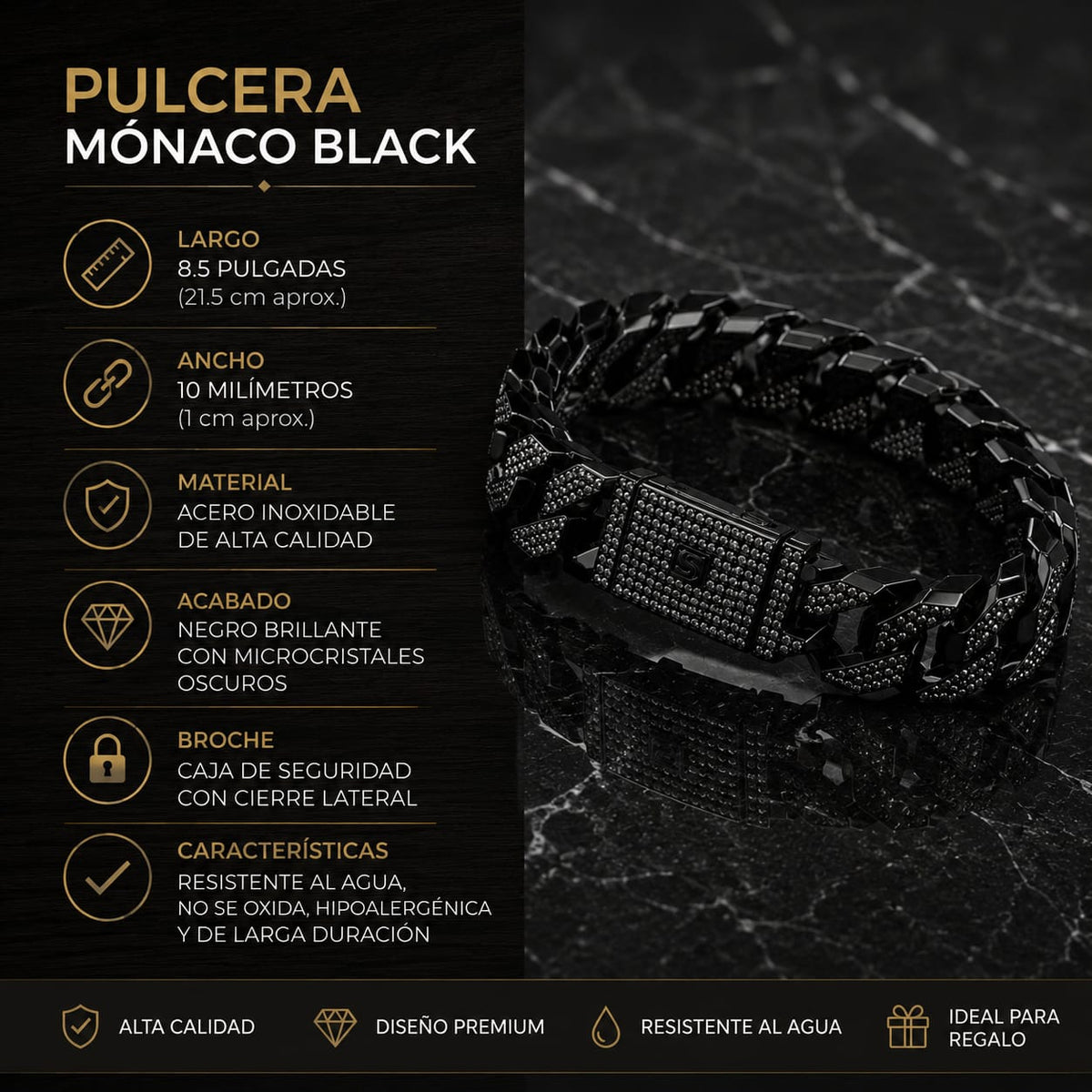 Pulsera Mónaco Black De Lujo