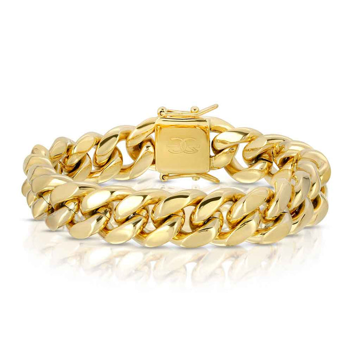 Pulsera Cubana Tipo Brazalete 12mm Chapada en Oro 14K – Monaco Chain