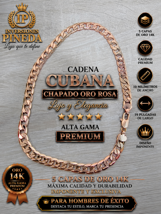 cadena cubana sin dije chapada en oro rosa 10 milímetros
