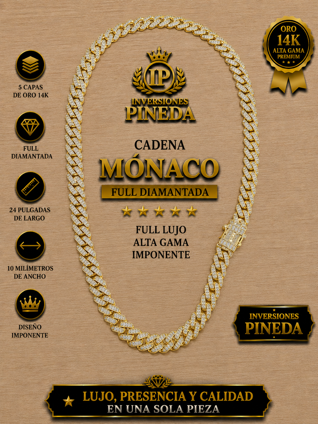 Mónaco chain diamantada 10 milímetros