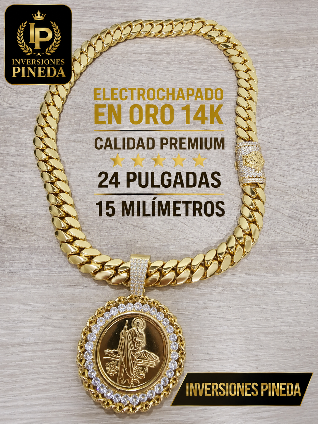 cadena versace con dije electrochapada en oro 14k