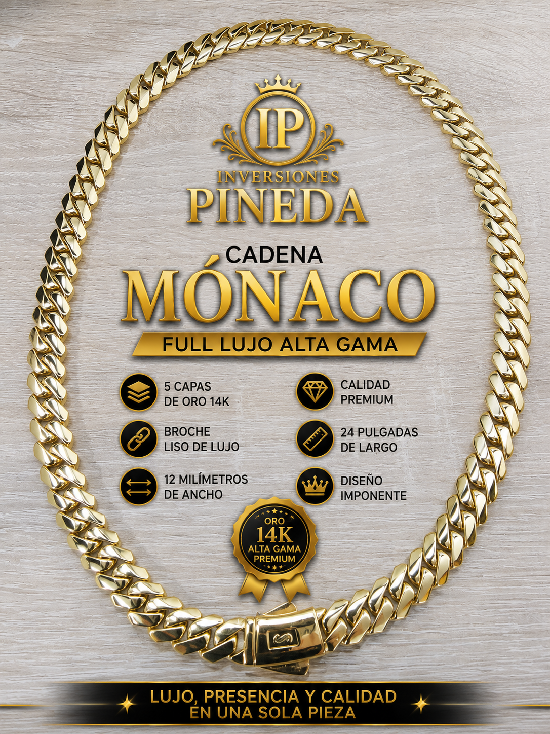 Mónaco chain sin dije broche listo 12 milimetros