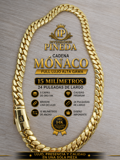 Mónaco chain sin dije broche liso 15 milímetros