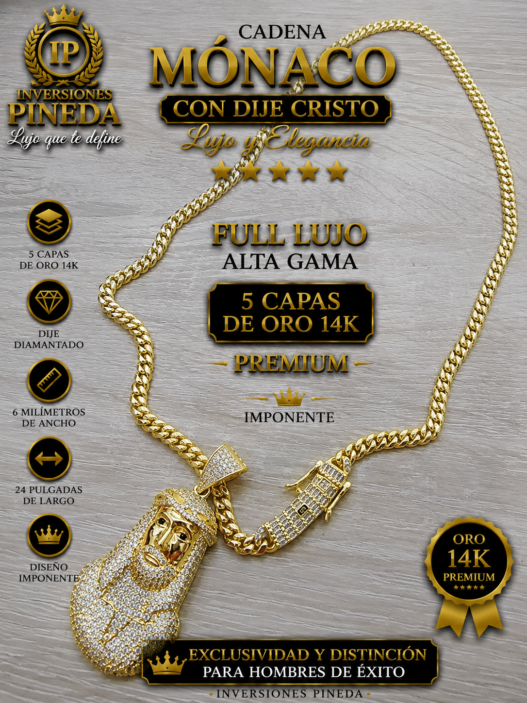 Mónaco chain 6 milímetros dije cristo zirconias