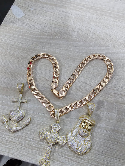 cadena cubana con dije chapada en oro rosa 10 milímetros
