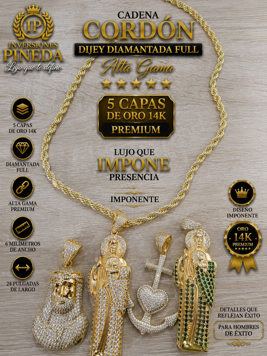 cadena 6 milímetros tipo cordón 24 pulgadas con dije a elección
