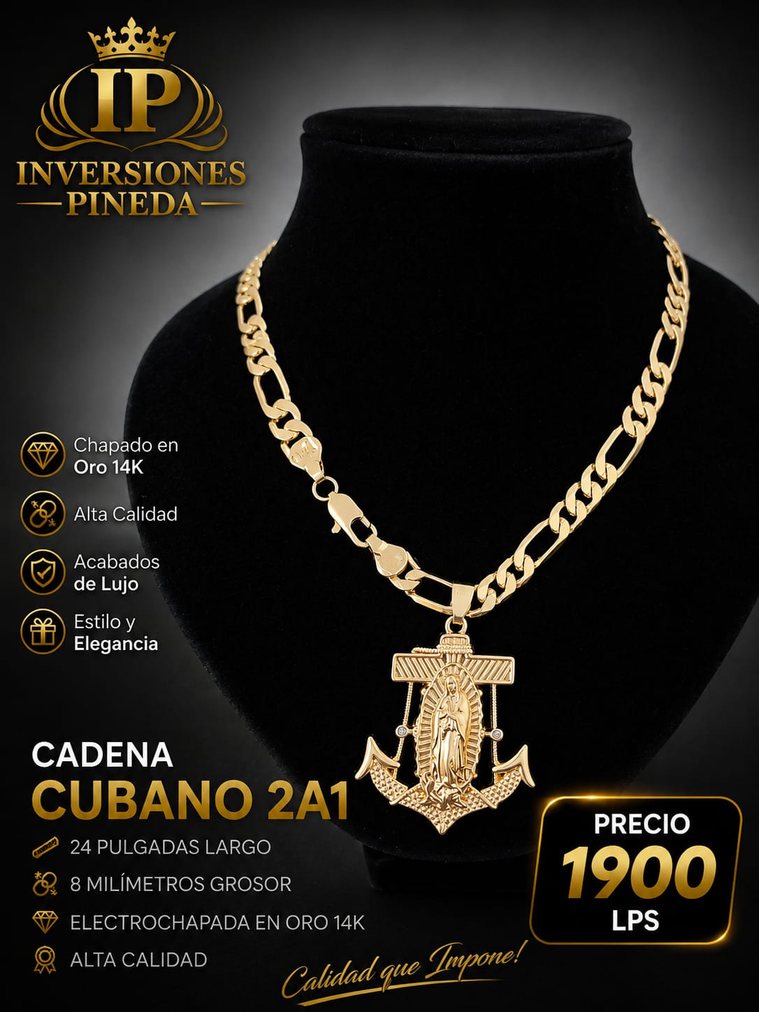 cadena cubana 8 mlm dije ancla