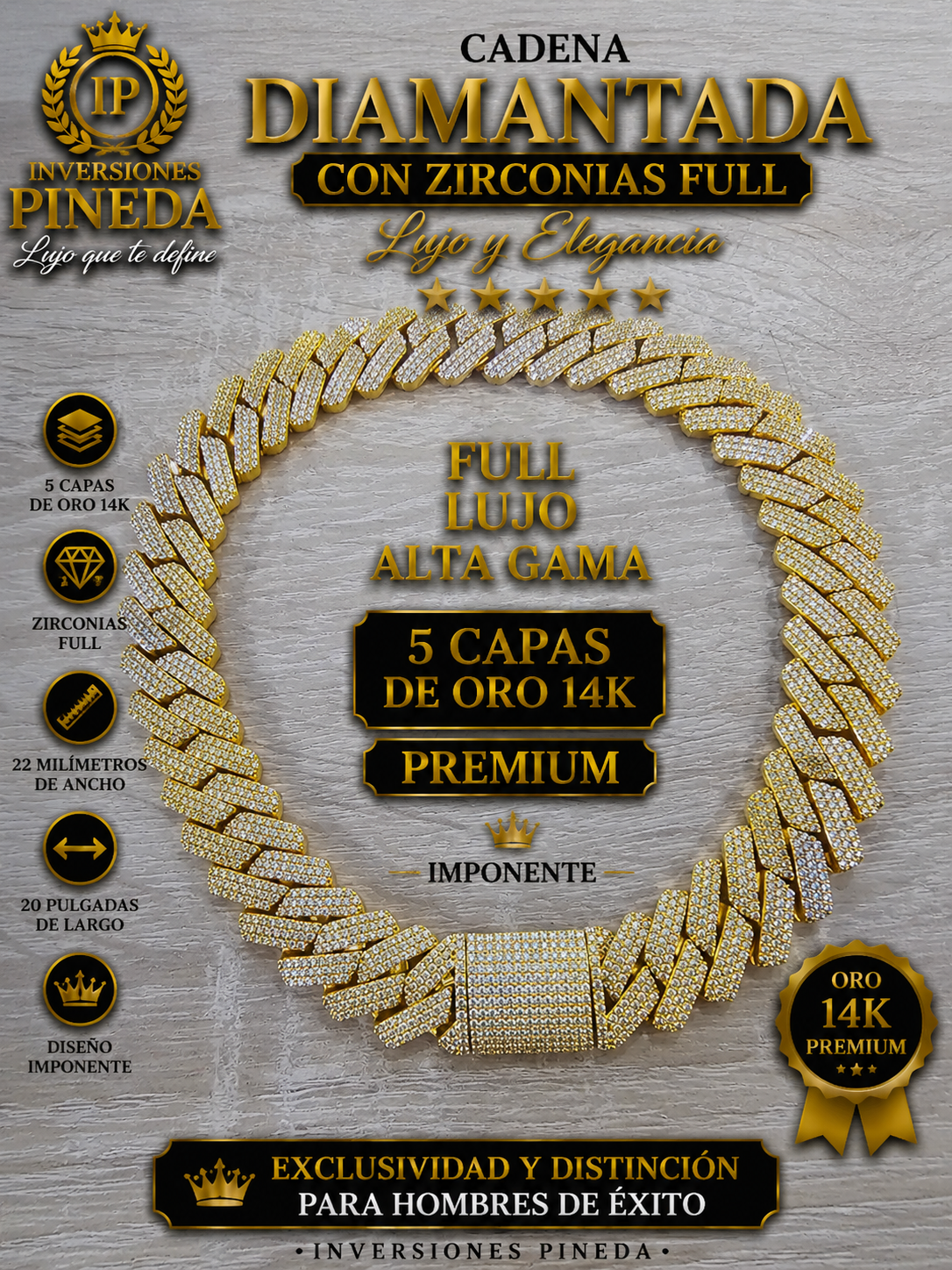 ultra cadena diamantada 22 milímetros