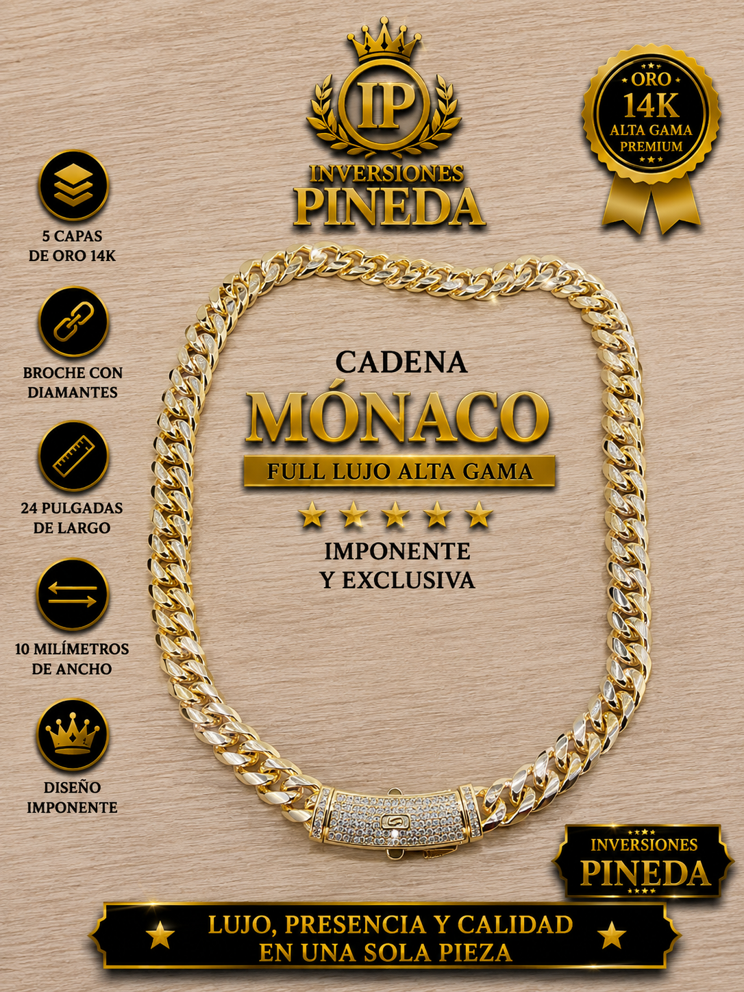 Mónaco chain sin dije 10 milímetros