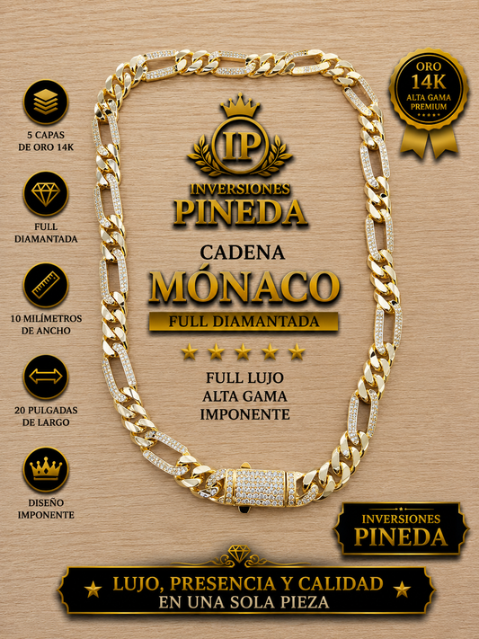 cadena monaco sin dije diamantada 10 milímetros